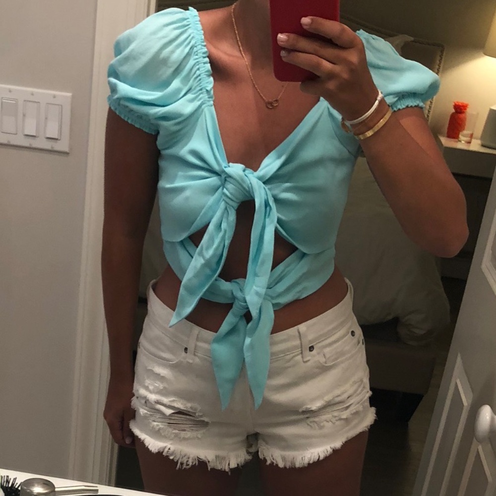 Neon Blue Double Tie Crop Top